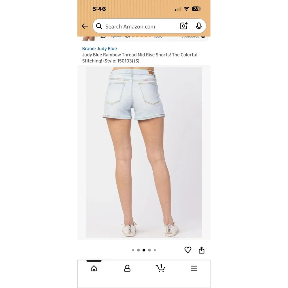 Judy Blue Rainbow Thread Mid‎ Rise Shorts Light Wash Denim JB150103 Womens Large